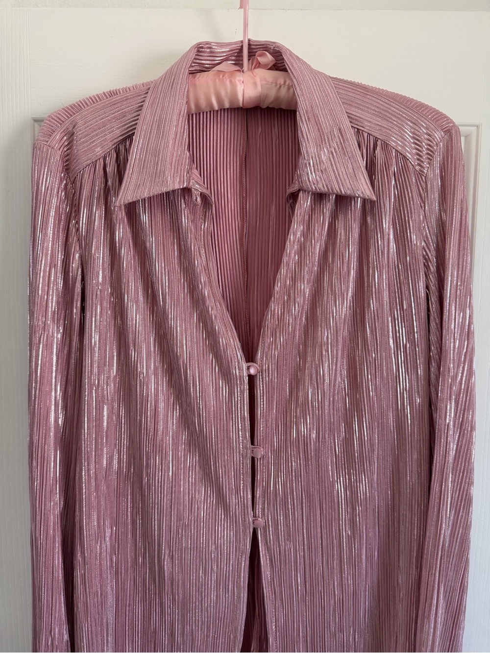 NWOT Sabina Musayev Rigel Pleated Foil Blouse Pink Size Small - Picture 8 of 13